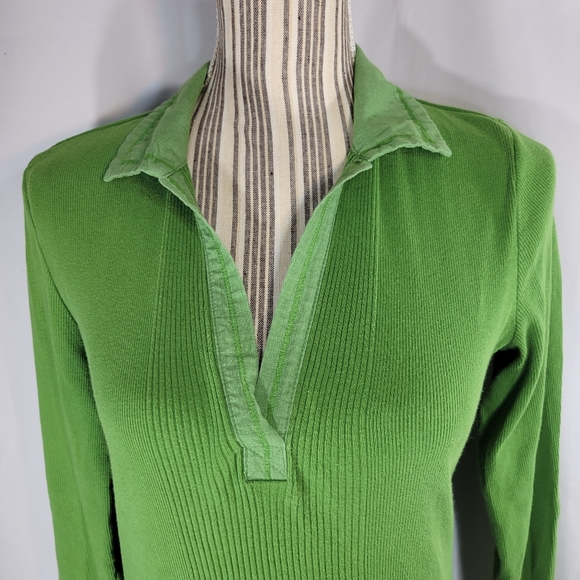 Vintage Tommy Hilfiger Green Ribbed Long Sleeve Collared Top Size Medium - Picture 6 of 7